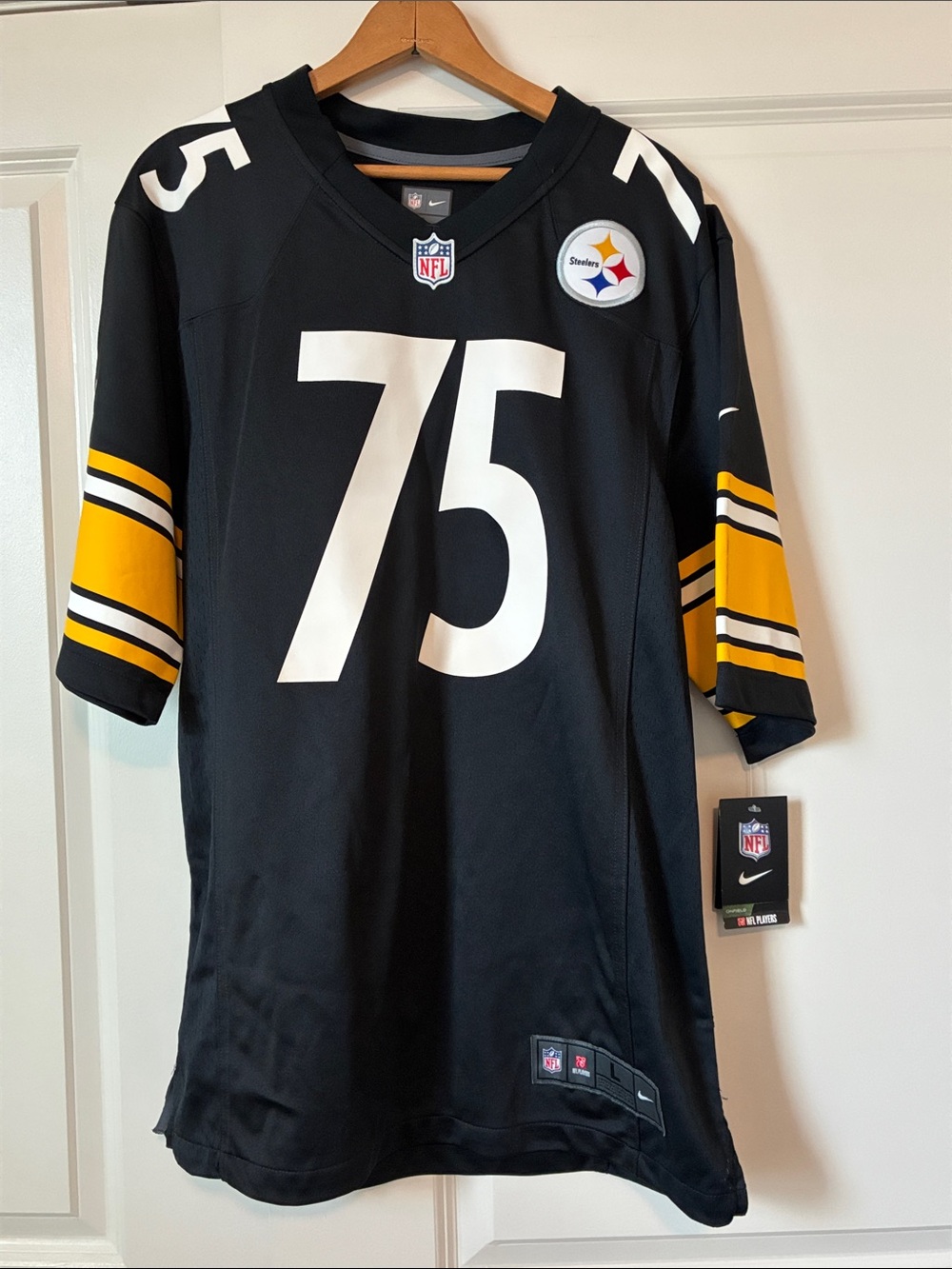 Nike Black & Gold #75 Steelers Football Jersey
